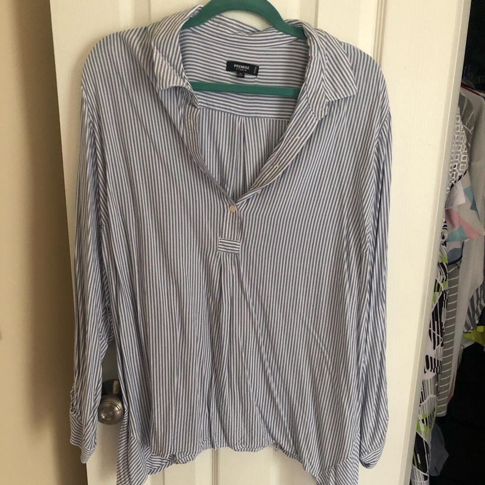 Blue and White Pinstripe Blouse